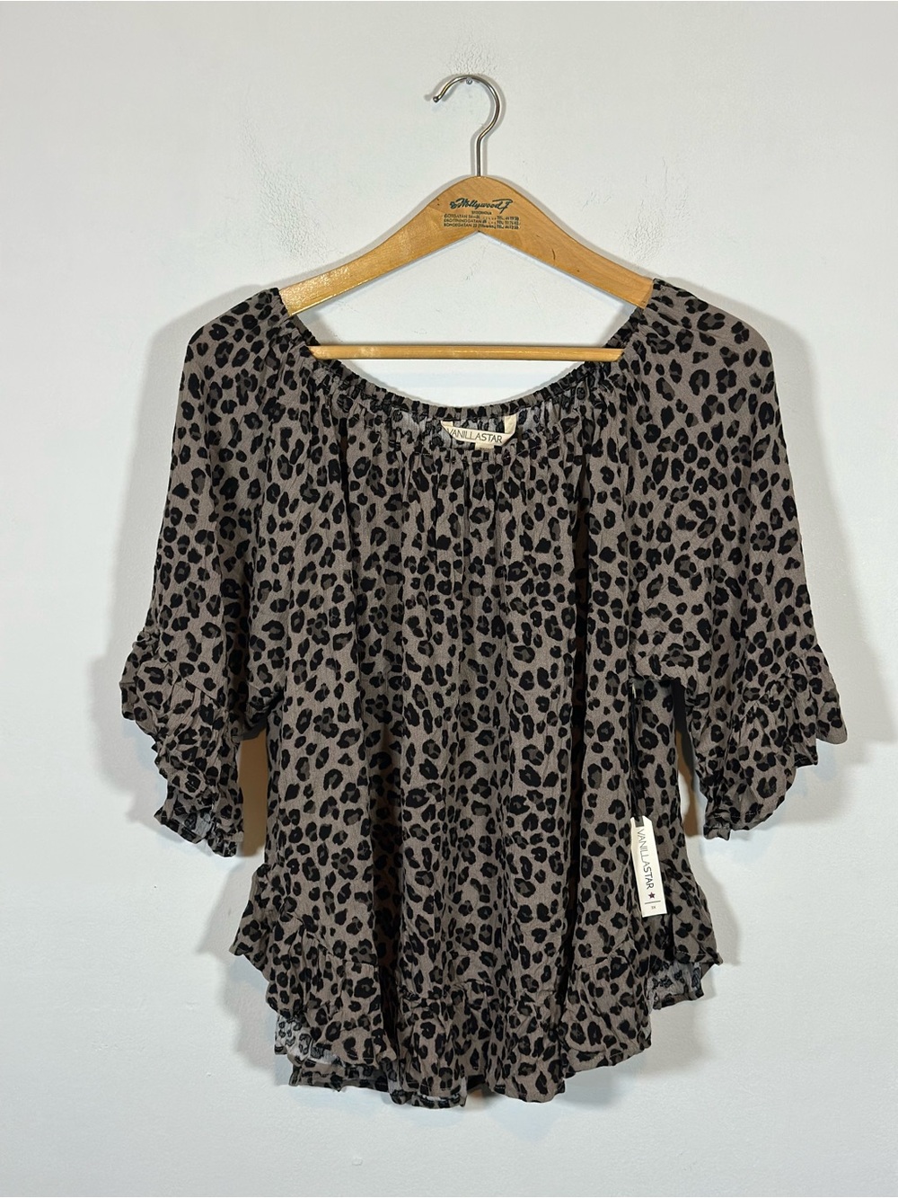 Vanilla Star Leopard Print Peasant Top Plus Size 3X Boho Ruffle Office Party 90s